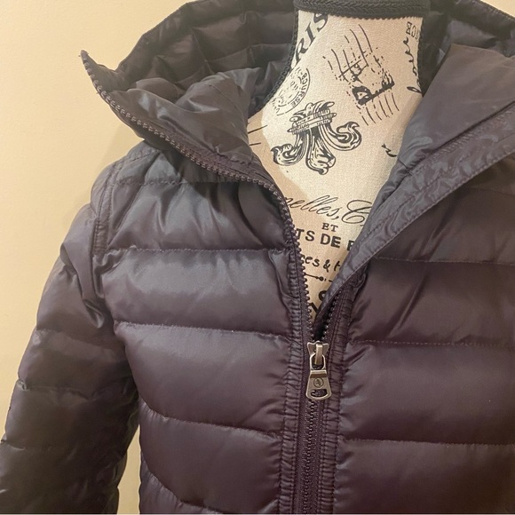 Women’s AIGLE Size 4 Goose Down and Feathers Winter Jacket with Hood Dark Purple - Picture 2 of 15